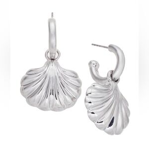 Macy’s On 34th Silver-Tone Shell Charm Hoop Earrings